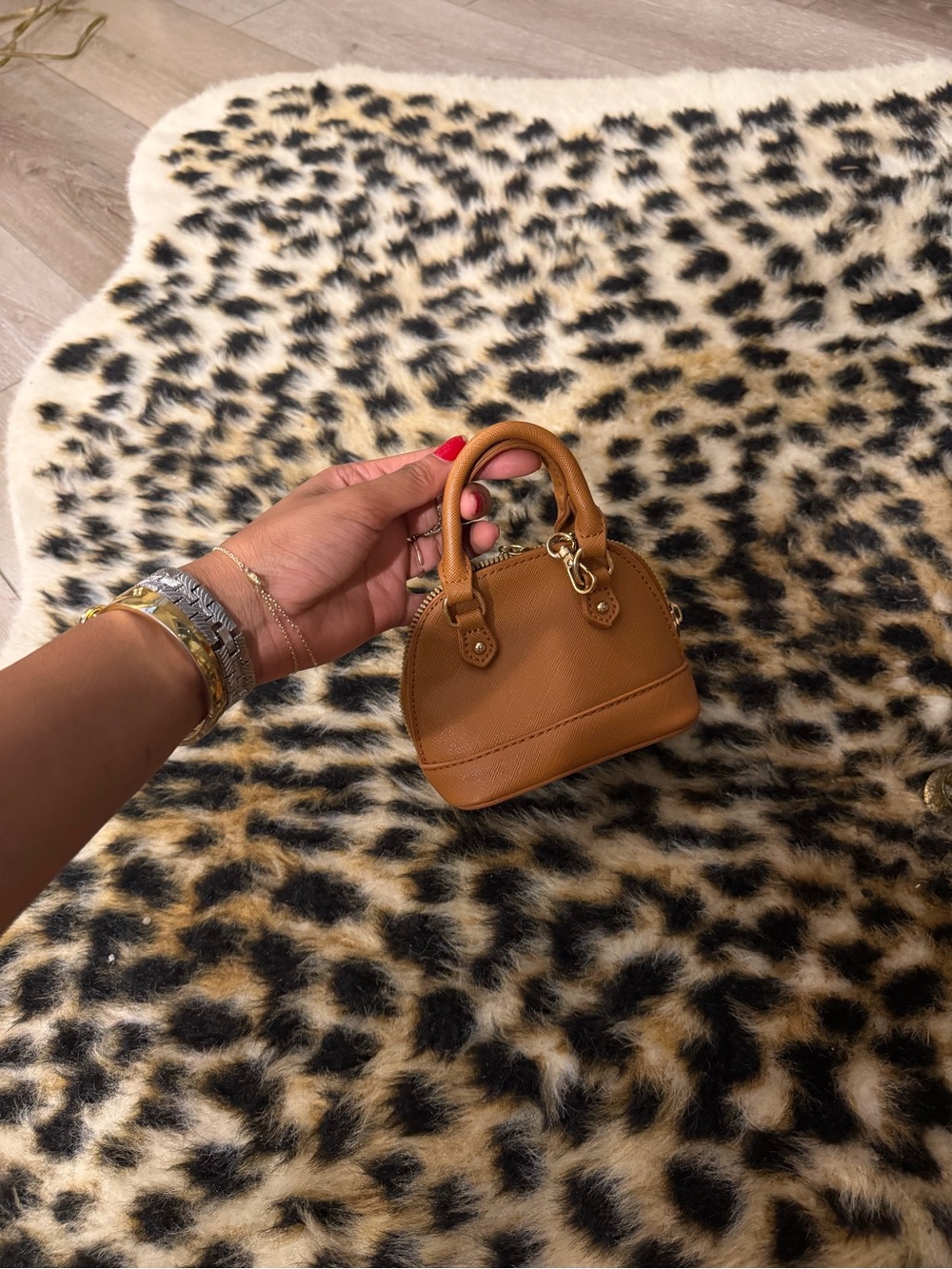 Leather Mini Satchel Handbag in Cognac